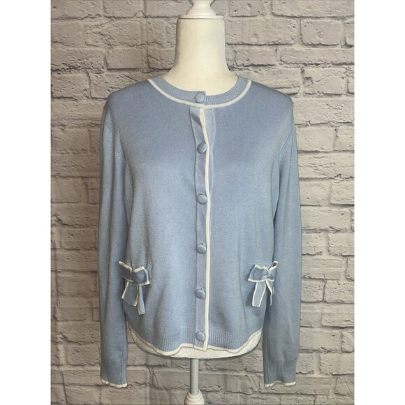 Adrianna Papell Women’s Preppy Feminine Bow Front Cardigan Size Medium - Picture 1 of 7